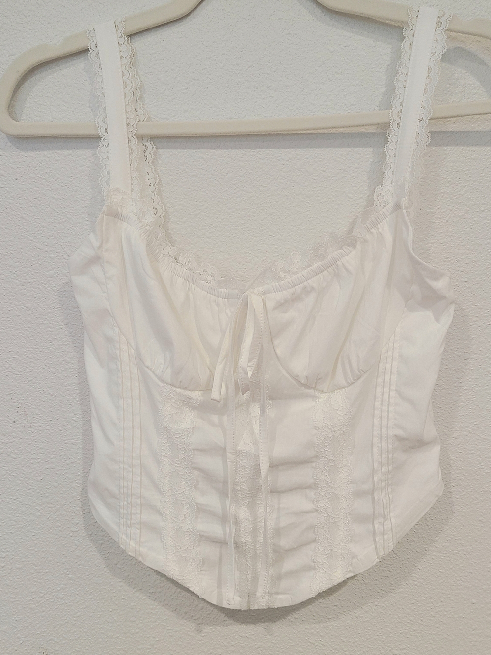 White Lace-Trim Corset Crop Top with Front Tie Size Small
